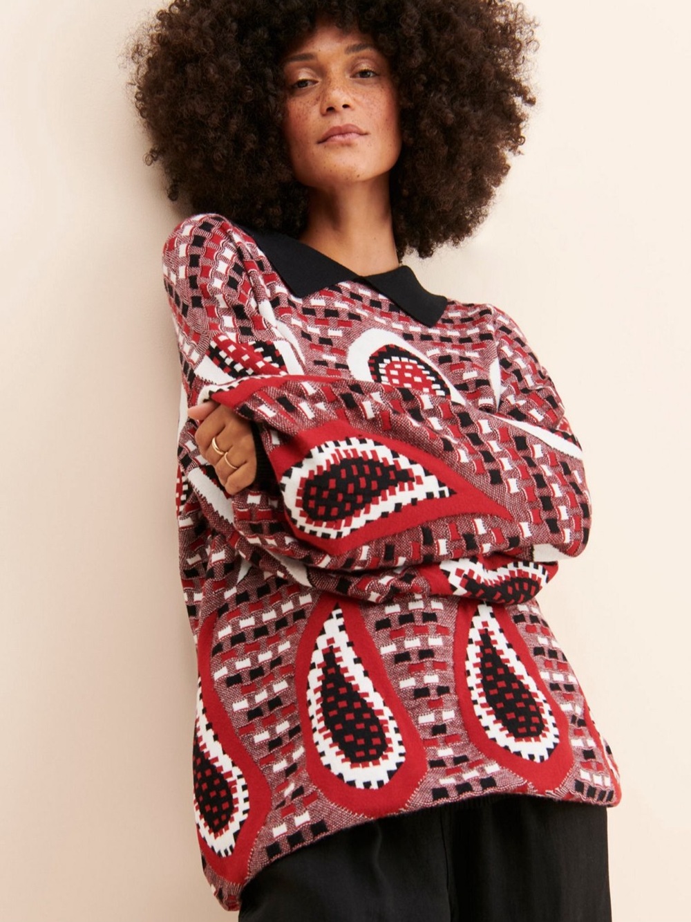 French mauve Oversized Paisley Sweater